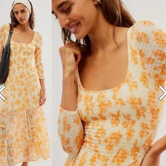 Free People NWTs It's Fate Midi Dress in Custard Combo Yellow  - Picture 3 of 10